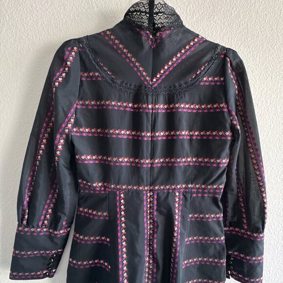 Sandro Sibel Floral Jacquard Mini Dress Lace Mock Neck Metallic Size 1 Small - Picture 14 of 15